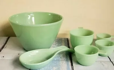 Fire King Jadeite Splash Proof Bowl Measuring Cups Spoon Rest • $219