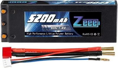 2S Lipo Battery 5200mAh 7.4V 80C Hard Case RC Battery With Deans T Plug For RC • £19.99