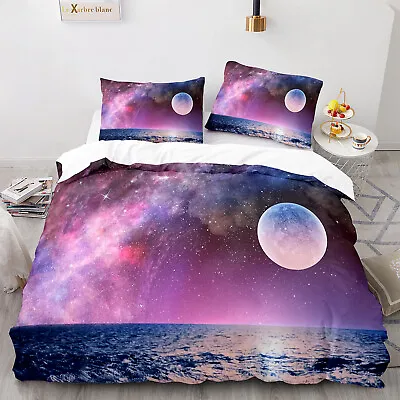 Full Moon And Starry Sky Quilt Cover Set Queen Quilt/Doona Cover Pillowcase • $22.56