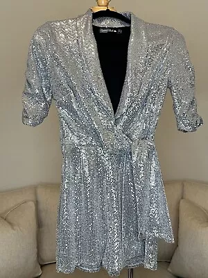 Crystal Doll Sequin Dress Romper Wrap Silver Boots Bling Disco Renaissance Small • £31.29