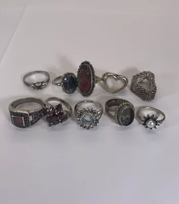 Lot 10 Rings Sterling Silver Scrap Wear Repair Garnet Navajo T & Co + 45 G Vtg • $45