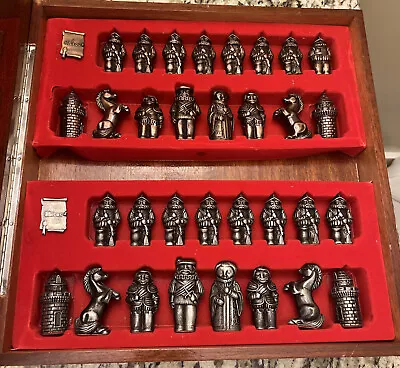 Vintage Ajedrez Metal Chess Set 32 Pieces In Wooden Chess Box • $175