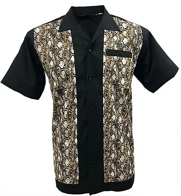 £32.99 • Buy Vintage Mens Snakeskin Shirt Casual Button-Down Cotton Bowling 1950 1960 Brown