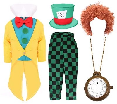 Childs Mad Hatter Costume Wig Fairytale Character Book Day Boys Fancy Dress • £10.99