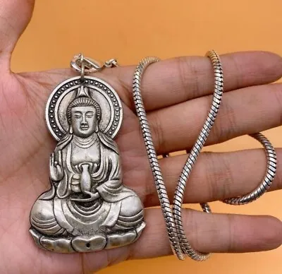 Collect Folk Rare Miao Silver Carving Handmade Guanyin Pendant+Necklace • $16.88