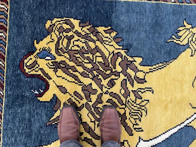 $179 • Buy 4x6 BLUE WOOL RUG ORIENTAL HANDMADE HAND-KNOTTED Handwoven Tribal CARPET Cat Rug