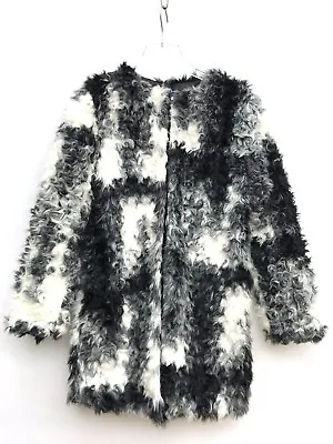 Zara Black White Faux Fur Coat Jacket Size Xs • $64.82