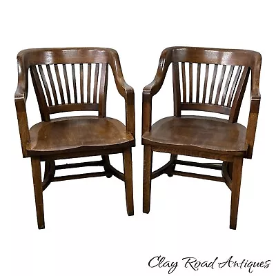 Tiger Oak Antique Heywood Wakefield Banker Lawyers Courthouse Chairs Pair 1920 • $695