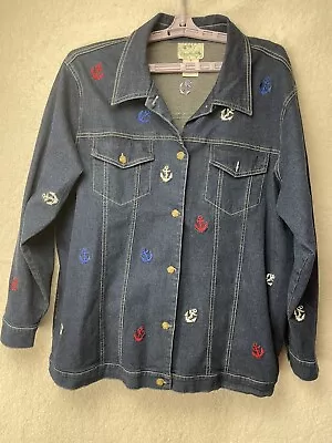 Sailor Denim Jacket 1XL Quaker Factory Embroidery Graphics Ships Popeye Sailor • $20