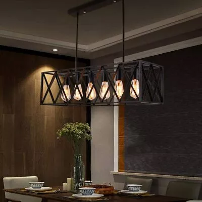 $108.11 • Buy Vintage 6-Light Chandelier Industrial Ceiling Light Rectangle Iron Pendant Lamp