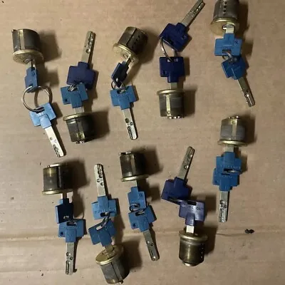 MUL T LOCK- Brass Cylinder 1-1/8” 10 Cylinder Lot Each With Two Keys- Fast Ship • $110