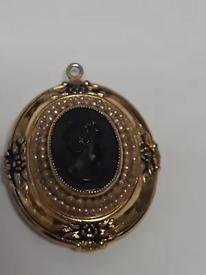 Vintage Signed CORO Photo Locket Cameo Pendant 1.5  • $25