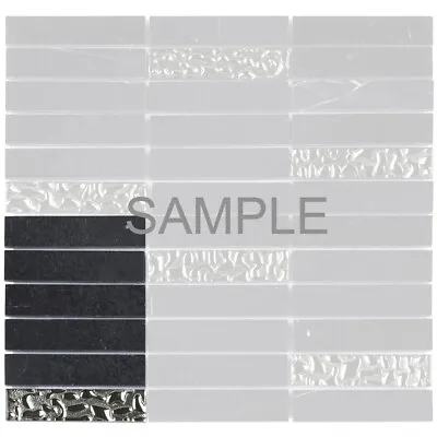 Black Marquina Marble Stone Silver Glass Mosaic Tile Stacked Kitchen Backsplash • $2.99