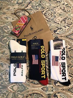 Polo Ralph Lauren Polo Sport Crew Socks Lot Of 3 Stadium Sportsman SnowBeach NEW • $29