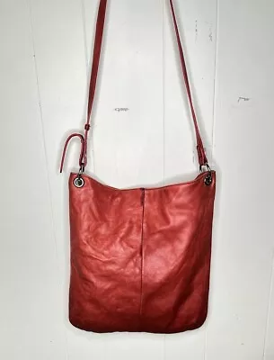 J.JILL Crinkle Red Genuine Leather Hobo Shoulder Bag Tote Purse Snap Closure • $35