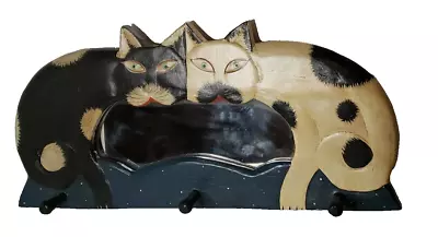 Coat Hat Purse Hanger Rack Wall Mount Wood Hand Painted CATS W/ Mirror • $24.95