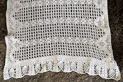 Vintage Hand Crocheted Lace Table Runner Scarf Off White 29 ½” X 15” • $8