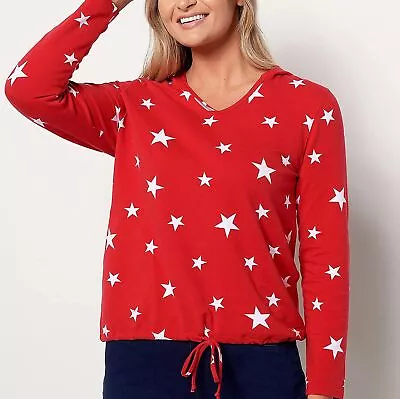 Quacker Factory Size 2X Red French Terry Star Bright Hoodie • $24.99