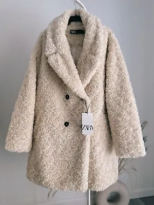 $99 • Buy ZARA Faux Fur Coat Ecru SIZES: S M L Measurements ⬇
