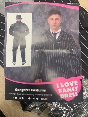 Men's Black Pinstripe Gangster Costume Size 2XL - CG BD3 • £7.99