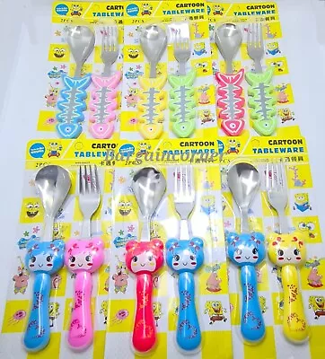 Baby Fork & Spoon Training Food Spoon Baby Safe Spoon Fork Set No Sharp Edge 2Pc • £2.98