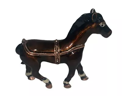 Rhinestone Enameled Jeweled Horse Pony Hinged Trinket Box • $17.99