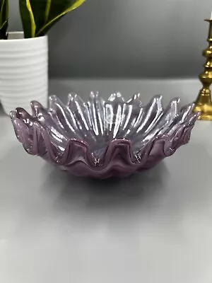 Lavorazione Arte Murano Art Glass Lilac Ruffled SPLASH Swirl Glass Bowl • £5