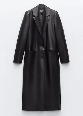 Zara Black Leather Effect Coat Lapel Collar. 1255/749 Size S • $80.90