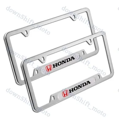 2PCS HONDA LOGO Silver Metal Stainless Steel License Plate Frame NEW + FREE GIFT • $26.99