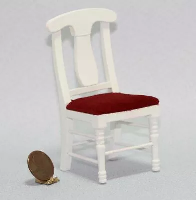 Dollhouse Miniature White Wood Chair With A Red Upholstered Seat • $4.99