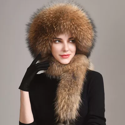 2022 Women Real Fox Fur Hat Russian Hat Ushanka Ski Cap Neck Warm Collar Scarves • $58.94