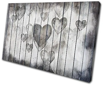 Love Hearts Shabby Chic Love SINGLE CANVAS WALL ART Picture Print • £24.99