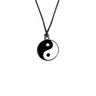 Yin Yang Ying Yang Pendant Black White Necklace Charm With Black Cord • $5.49