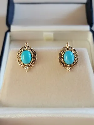 Vintage 14k Gold Natural Turquoise Post Earrings • $300