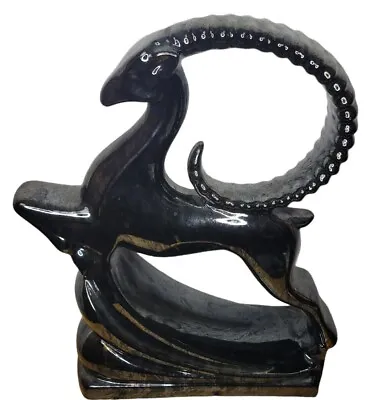 Royal Haeger Gazelle Ibex Antelope Vtg MCM Ceramic Black Oil Slick Gloss 19   • $149.99