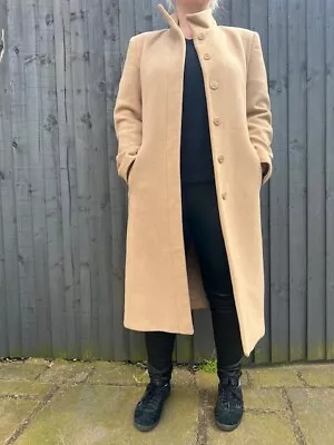 Quality Longline Coat WoolBlend  Camel Size 12 Smart Capsule Piece Autumn Spring • £25