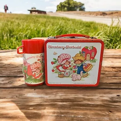 Vintage 1980 Strawberry Shortcake Metal Lunchbox W/ Thermos Red By Aladdin READ • $59.99