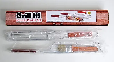 Grill It Kabob Basket Set W Basting Brush | Nonstick Stainless Steel | FREE SHIP • $11.01