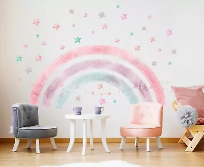 Rainbow Star Over Bed Removable Wall Fabric Decal Set Sticker Girl Room Decor • $47.50