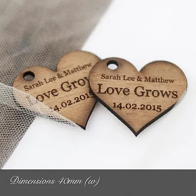 £4.99 • Buy Personalised 4cm Wooden Heart Wedding Favours, For Invites Or Table Decorations.