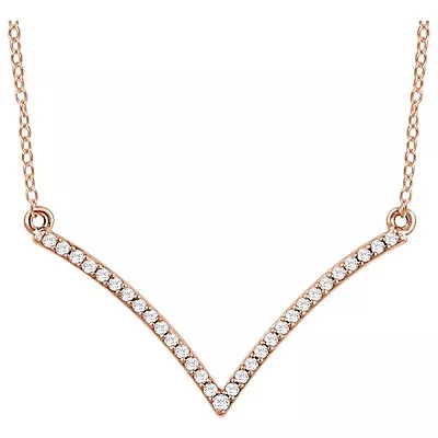 Diamond Necklace 1/6 Ct. 14K Rose Gold V Shaped Necklace 14K 18  • $595