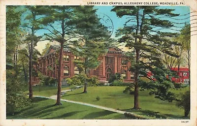 Library & Campus Allegheny College Meadville Pennsylvania PA C1930 Postcard • $4.59
