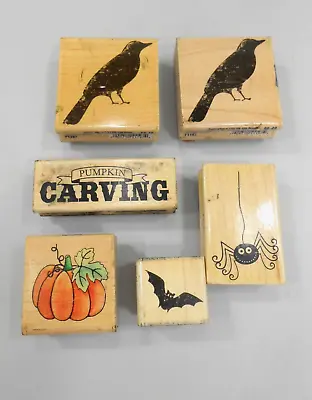Halloween Stamp Lot Pumpkin Crow Bat Spider Mounted Rubber - Used • $8.71