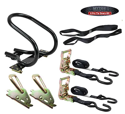 6 Pc Motorcycle Kit - E-Track Wheel Chock Handle Bar D-Rings & Ratchet Straps • $54.99