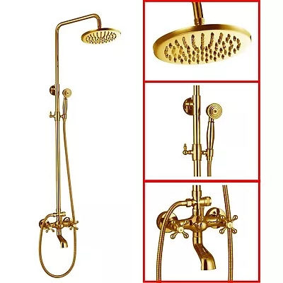 Gold Brass Bathroom Shower Set Faucet 8  Rain Hand Tub Mixer Taps Wall Mounte • $279