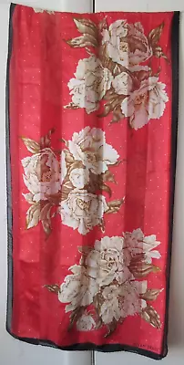 Ellen Tracy 100% Silk Chiffon Red/Multi-Color Floral Oblong 57” X 15” Scarf • $12.99