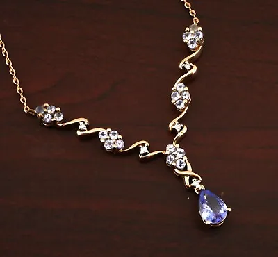 Stunning 9ct Yellow Gold Tanzanite & Diamond V Shape Necklace • $251.37