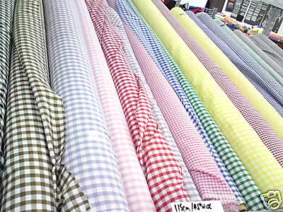 POLY-COTTON GINGHAM Check FABRIC10 COLOURS & 2 SIZES  45 115cm Wide Washable • £3.50