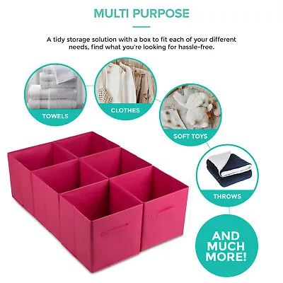 Set Of 6 Folding Canvas Storage Boxes Collapsible Clothes Organizer Fabric Cube  • £14.95