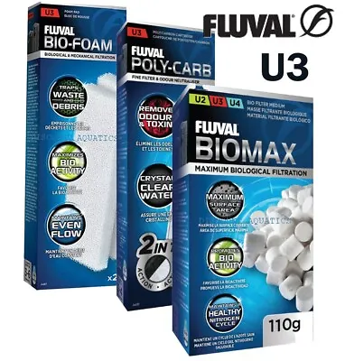 Fluval U3 Media Filter Bio Foam Pads Poly Carb Biomax Genuine Replacement Set • £17.95